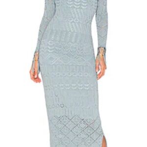House of Harlow 1960 Blue Ribbed Long Sleeve Bodycon Dress